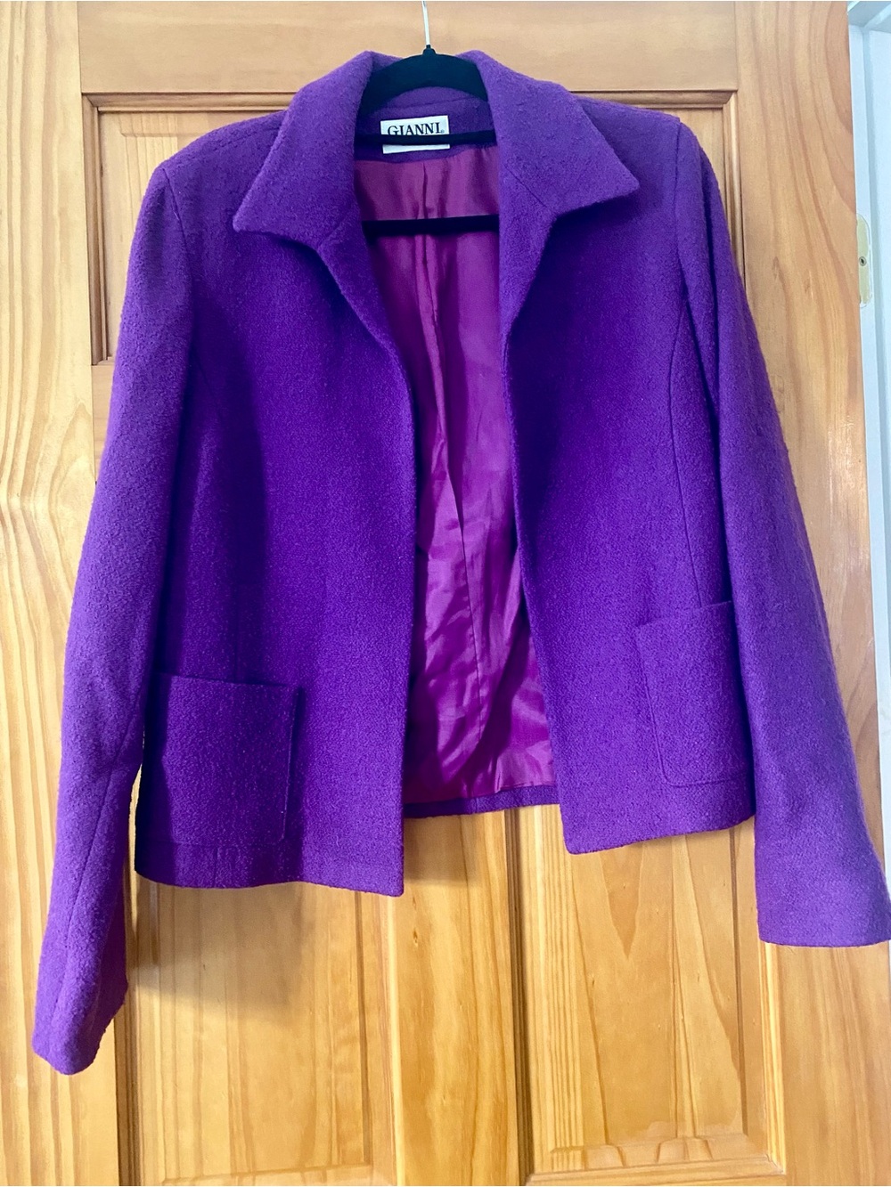 Vintage Gianni 96% Wool Purple Open Front Jacket Made USA Size 12 Blazer